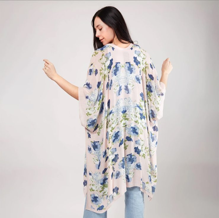 A photo of the Blue Floral Print Kimono product