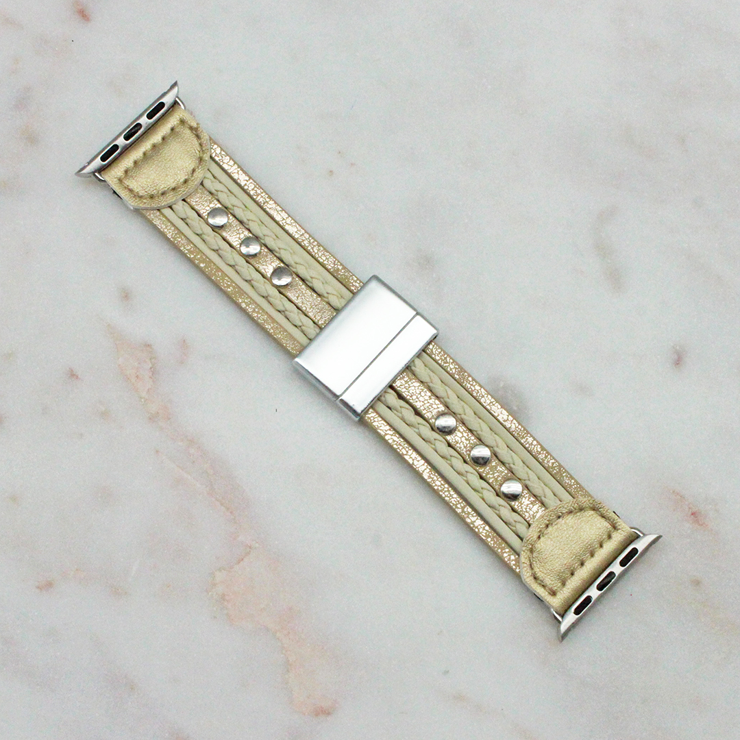 Gold Faux Leather Apple Watch Band - Best of Everything | Online Shopping