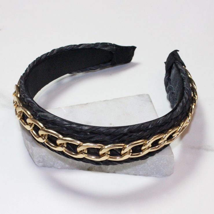 A photo of the Gold Chain Headband In Black product