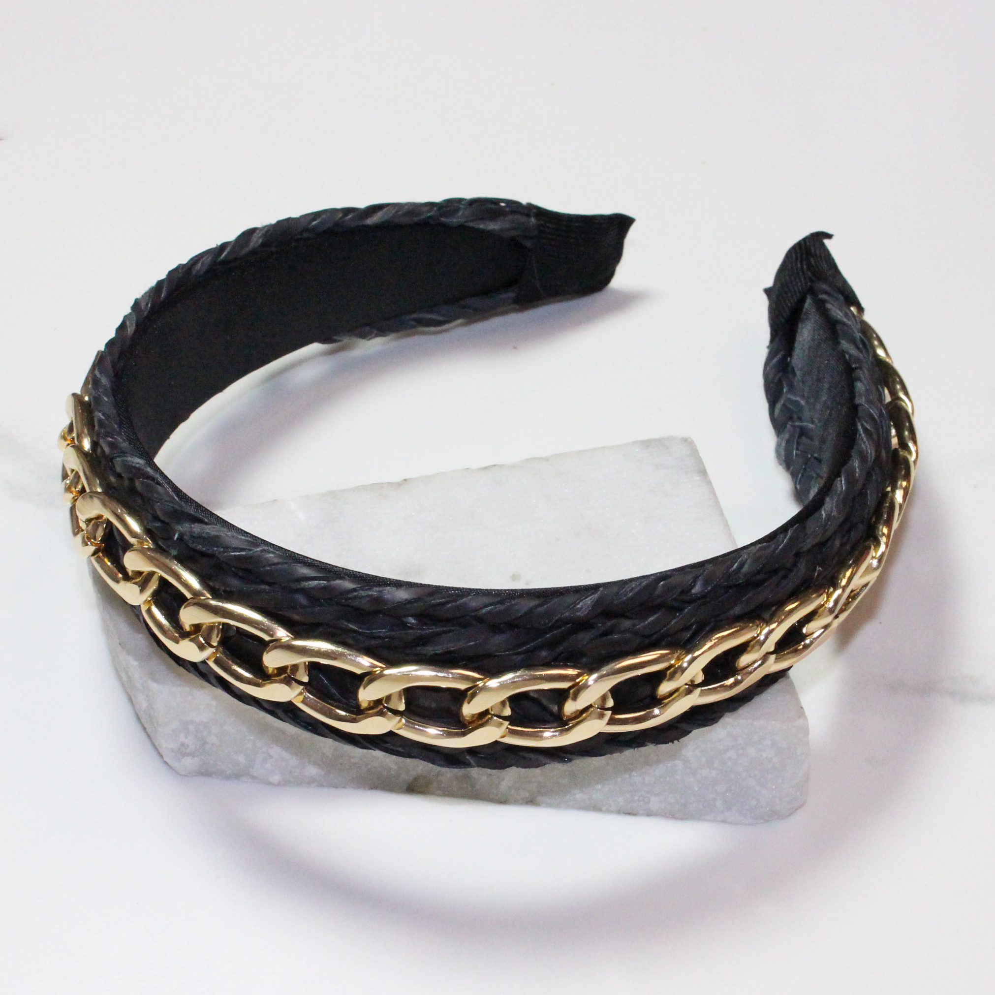 Gold Chain Headband In Black