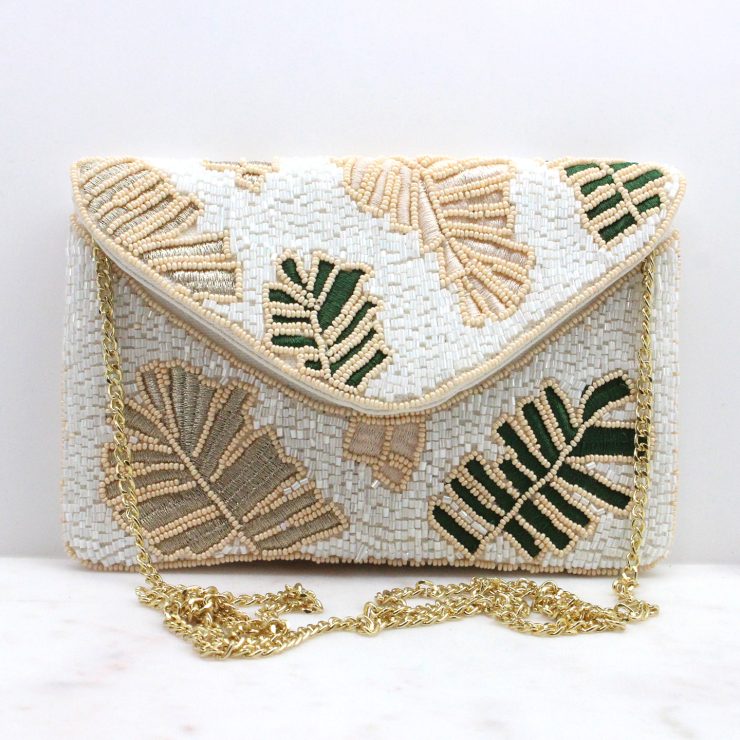 A photo of the Mini Tropical Beaded Clutch in White product