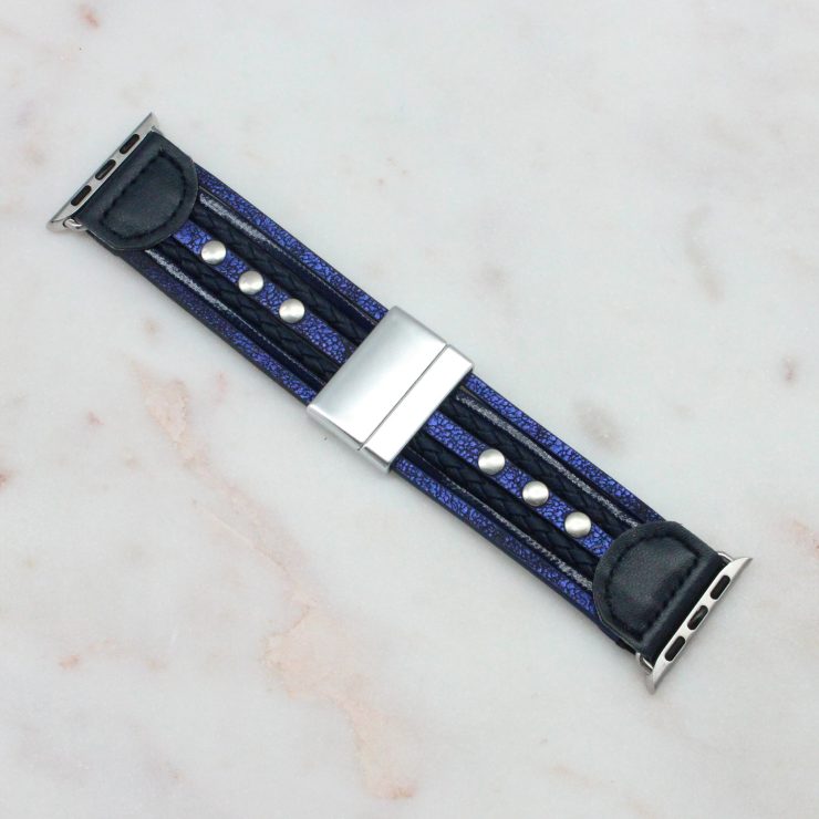 A photo of the Navy Faux Leather Apple Watch Band product
