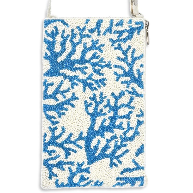 A photo of the Blue Coral Beaded Crossbody Handbag product