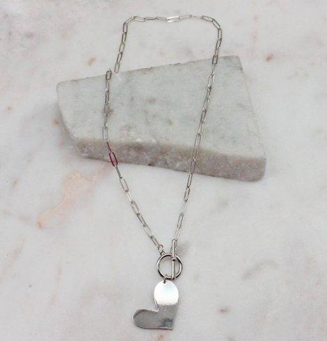 A photo of the Heart Paper Clip Necklace In Silver product