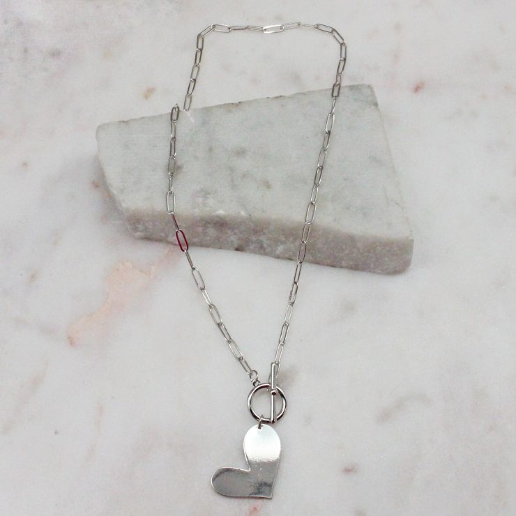 A photo of the Heart Paper Clip Necklace In Silver product