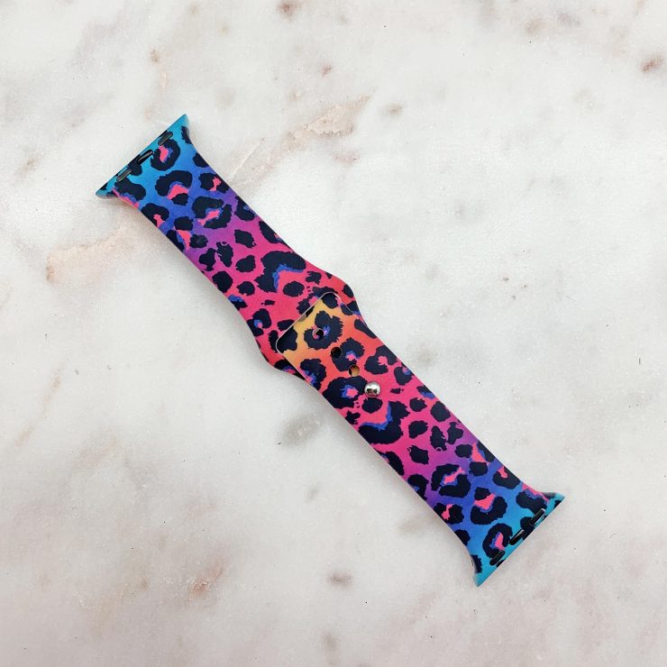 A photo of the Multi Colored Leopard Apple Watch Band product