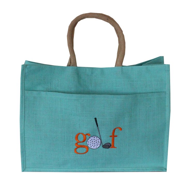 A photo of the Jute Golf Tote In Aruba Blue product