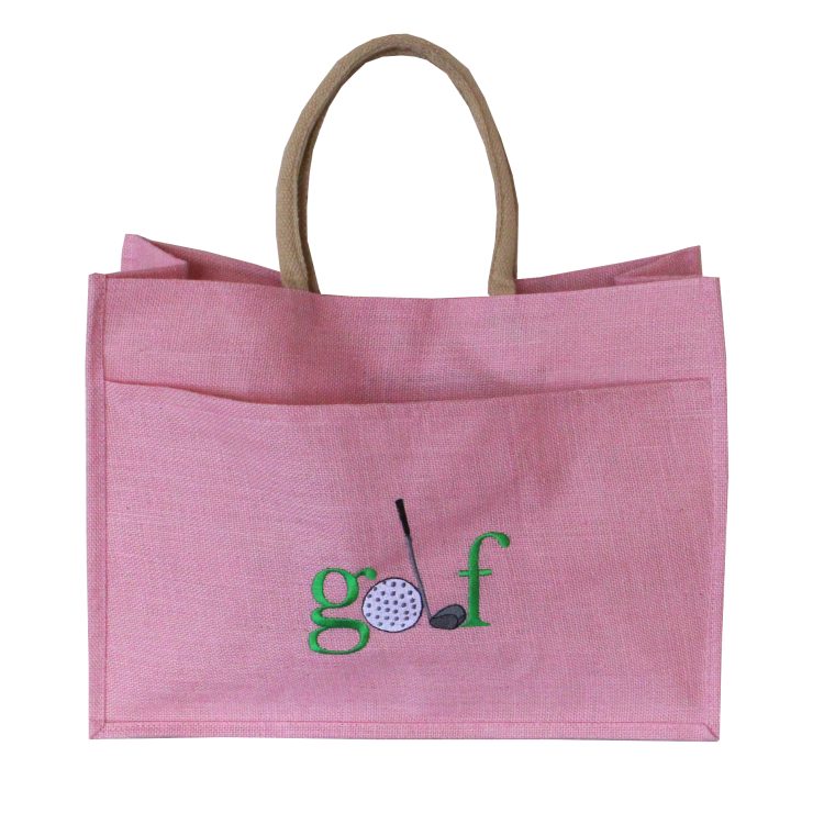 A photo of the Jute Golf Tote In Light Pink product