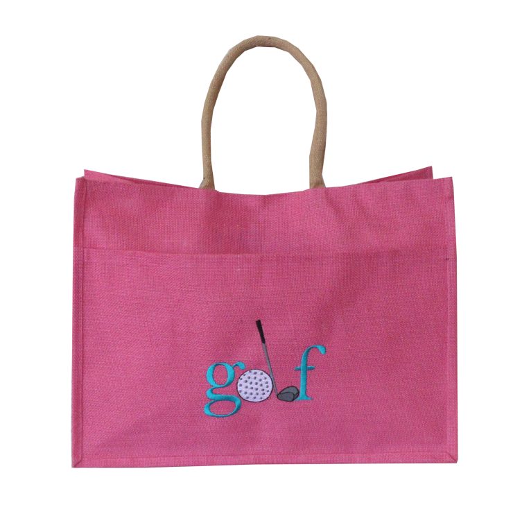 A photo of the Jute Golf Tote In Hot Pink product