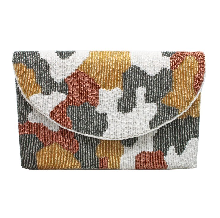 A photo of the Neutral Camo Beaded Clutch product