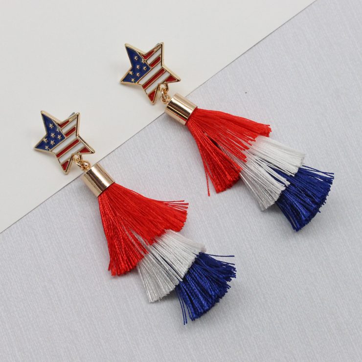 A photo of the Patriotic Tassel Earrings product