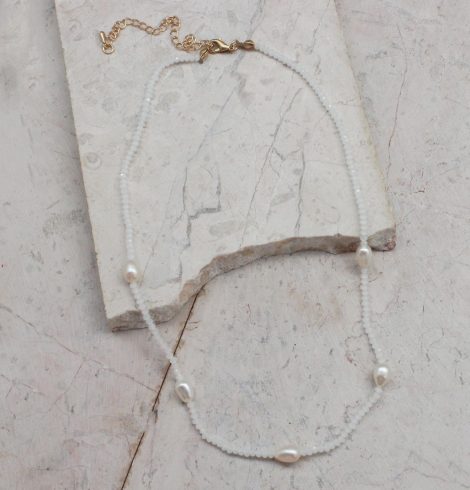 A photo of the Beaded Pearl Necklace In White product