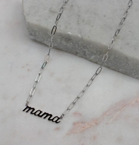 A photo of the Mama Paper Clip Necklace In Silver product