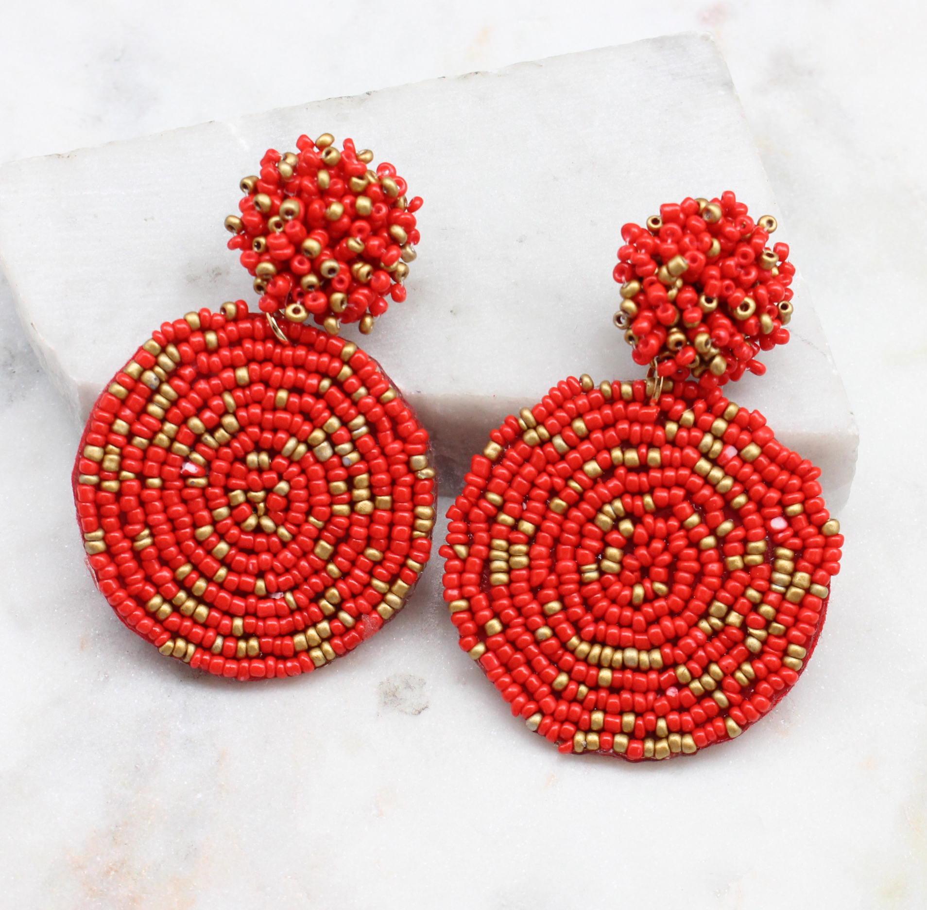 Lizzy Earrings In Red & Gold - Best of Everything | Online Shopping