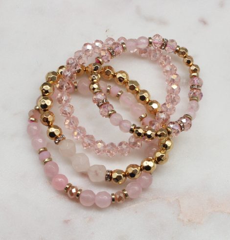 A photo of the Beaded Bracelet Stack In Pink product