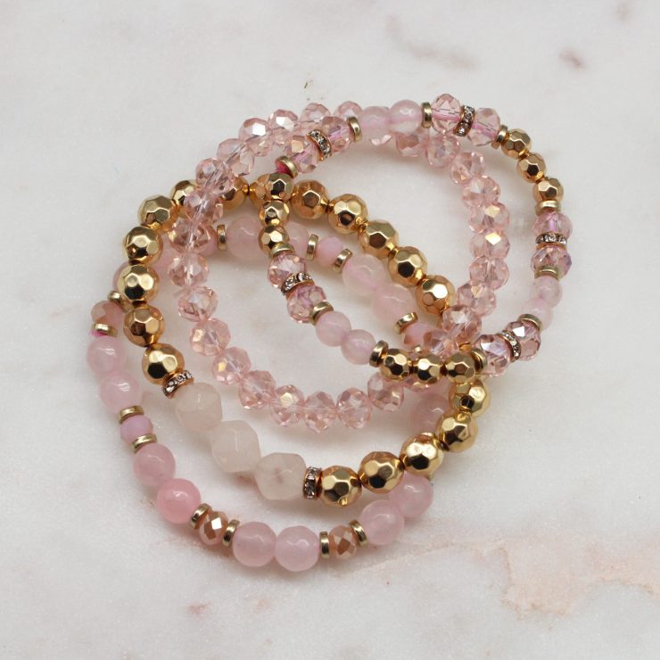 A photo of the Beaded Bracelet Stack In Pink product