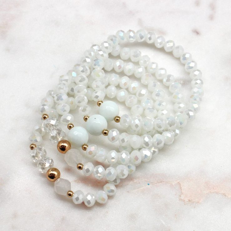 A photo of the Beaded Bracelet Stack In White product