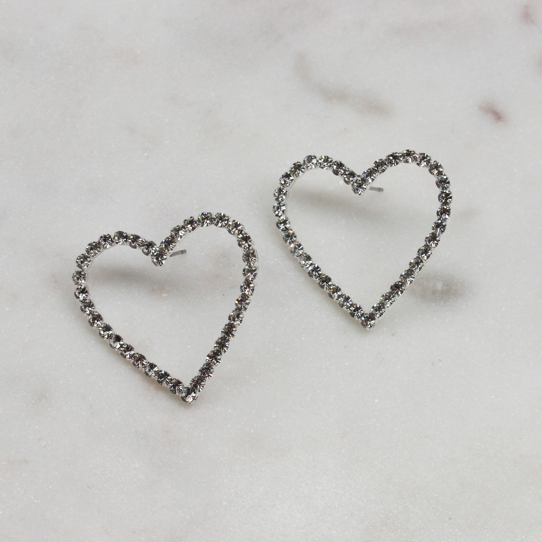 Rhinestone Heart Earrings In Silver