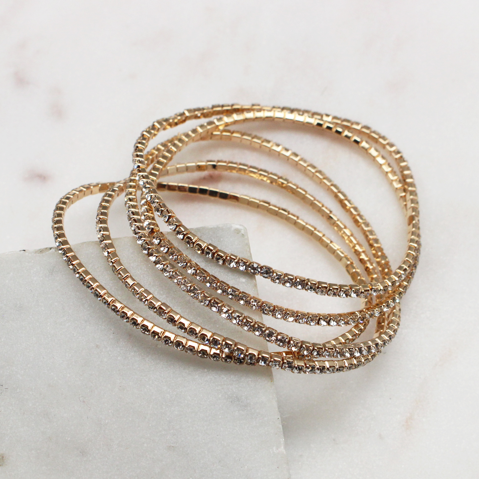 Rhinestone Bracelet Stack In Gold - Best of Everything | Online Shopping