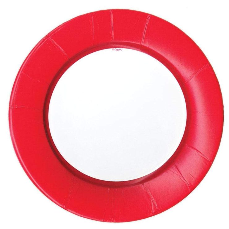 A photo of the Linen Border Paper Dinner Plates in Red product
