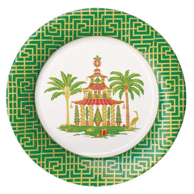 A photo of the Christmas Pagodas Paper Dinner Plates product