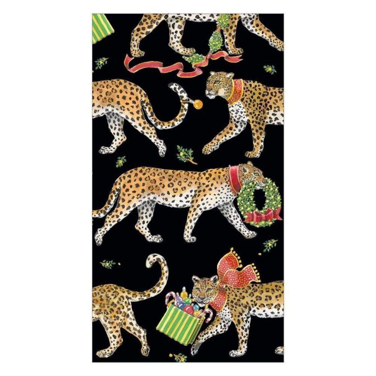 A photo of the Christmas Leopards Guest Towel Napkins in Black product