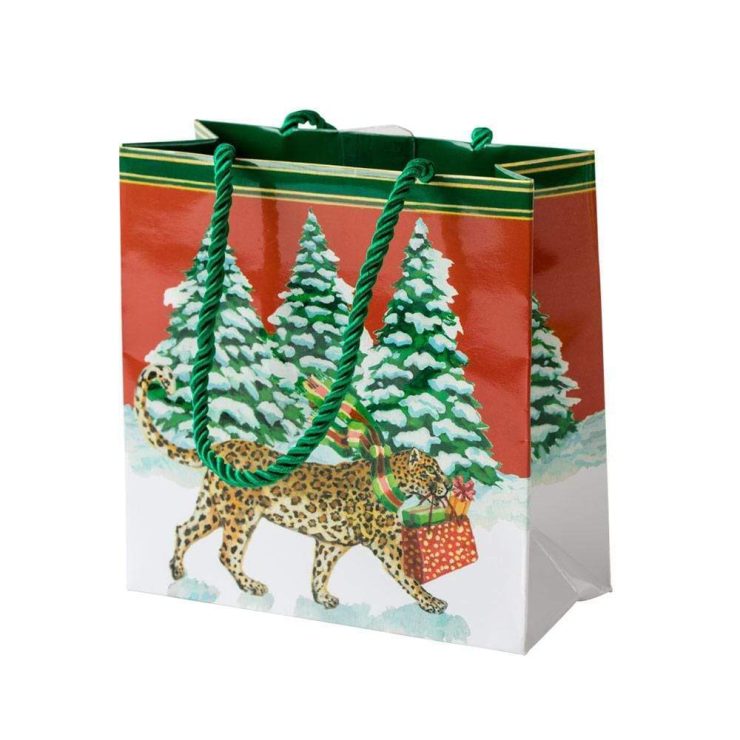 A photo of the Christmas Leopards Small Square Gift Bag product
