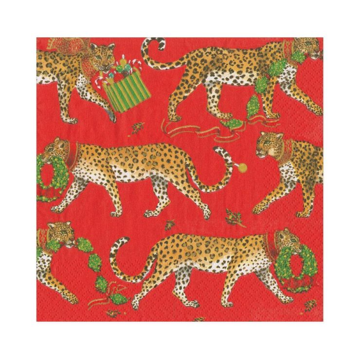 A photo of the Christmas Leopard Luncheon Napkins In Red product