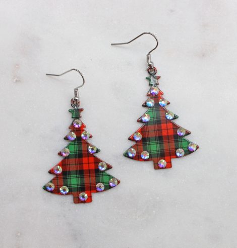 A photo of the Plaid Christmas Tree Earrings product