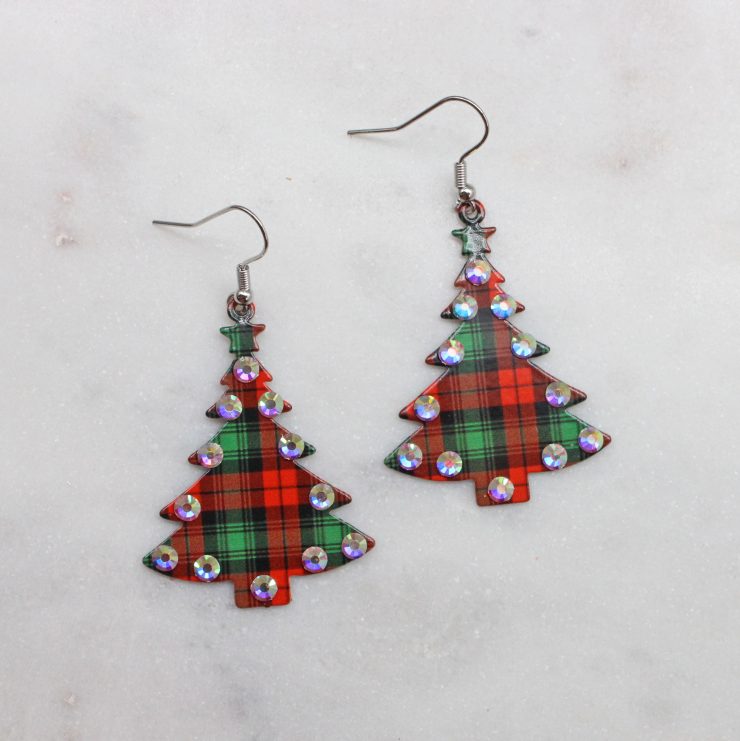 A photo of the Plaid Christmas Tree Earrings product