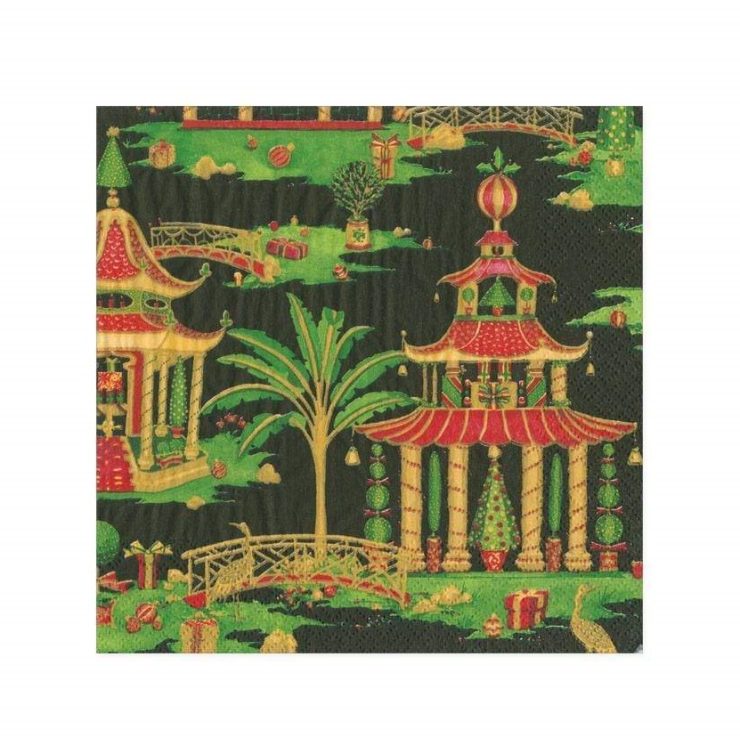 A photo of the Christmas Pagodas Cocktail Napkins In Black product