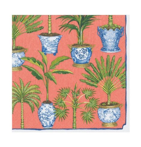 A photo of the Potted Palms Luncheon Napkins In Coral product