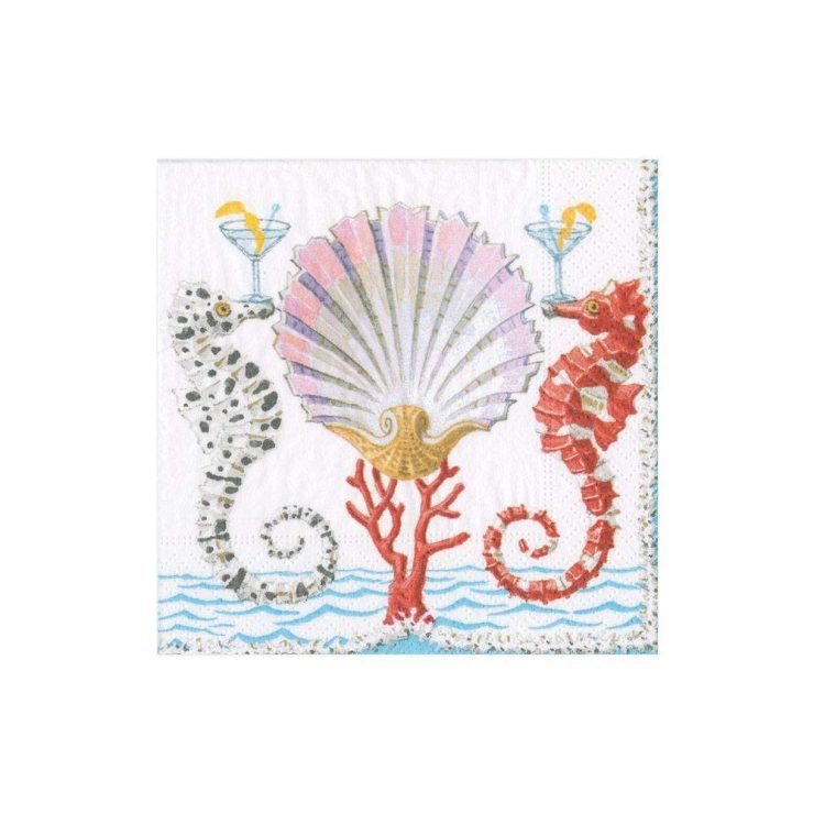 A photo of the Seahorses and Shell Cocktail Napkins product