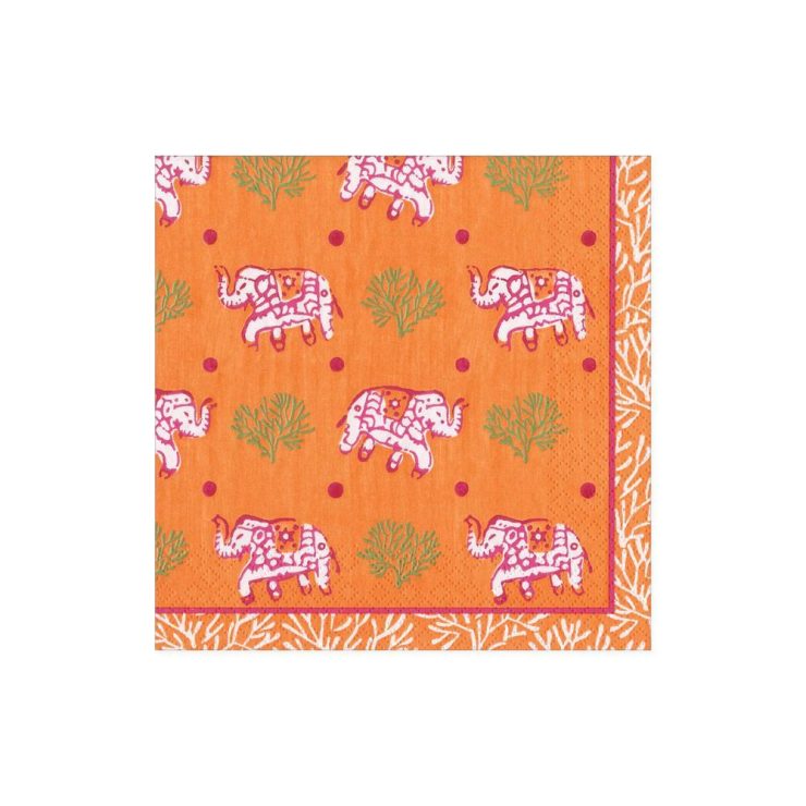 A photo of the Batik Elephants Cocktail Napkins in Orange product