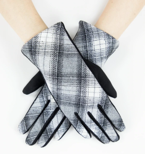A photo of the Diagonal Plaid Gloves In Black product