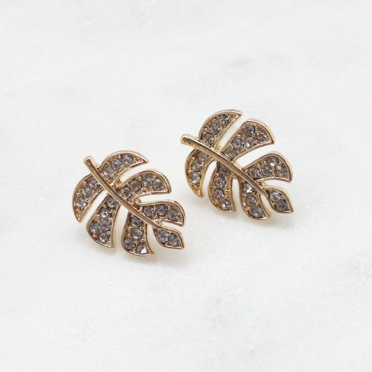 A photo of the Turtle Leaf Earrings In Clear product
