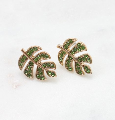 A photo of the Turtle Leaf Earrings In Green product