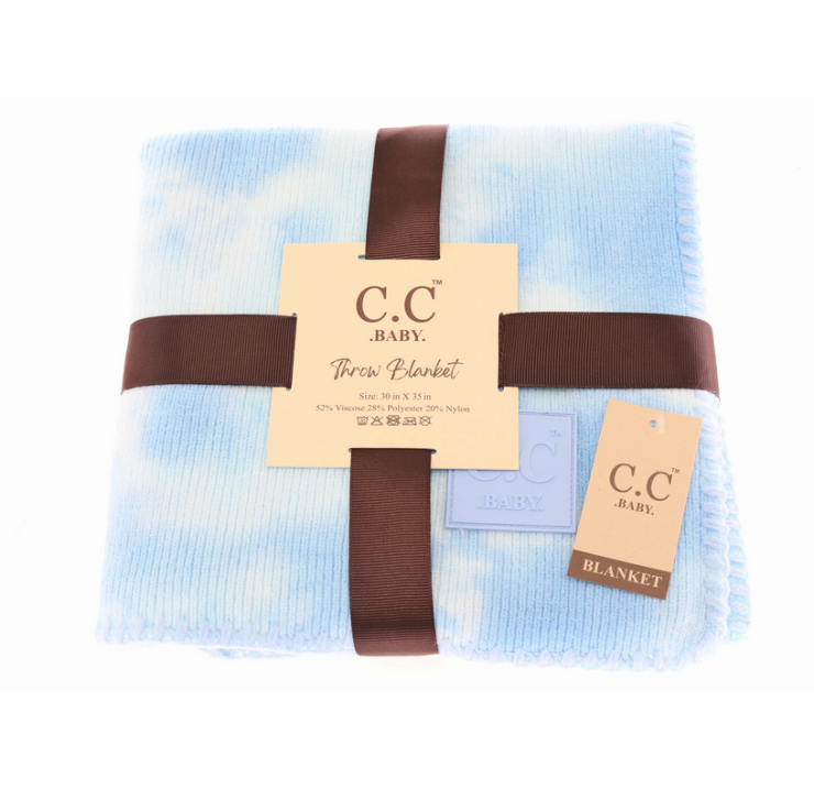 A photo of the Tie Dye Baby Blanket In Baby Blue product