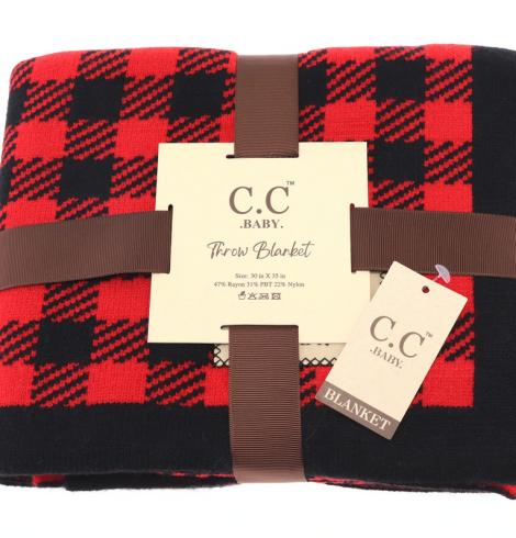 A photo of the Buffalo Check Baby Blanket In Black & Red product
