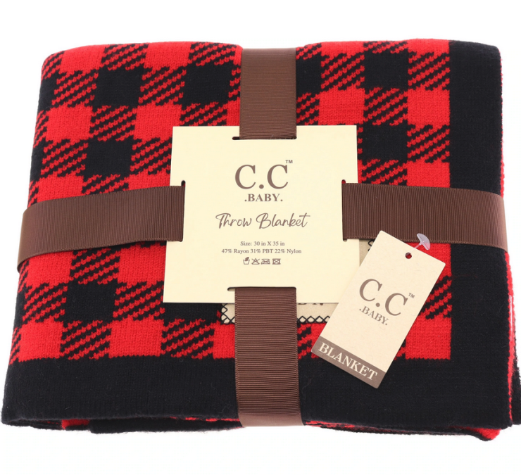 A photo of the Buffalo Check Baby Blanket In Black & Red product