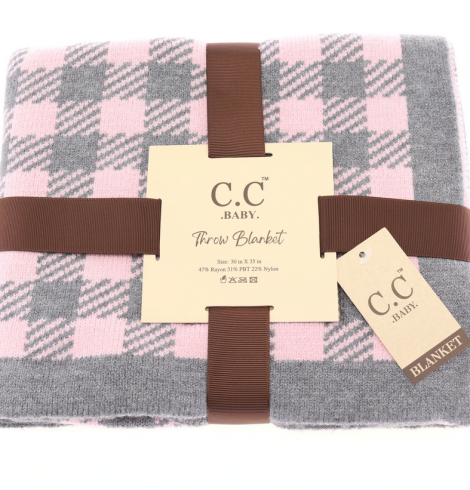 A photo of the Buffalo Check Baby Blanket In Pink & Grey product