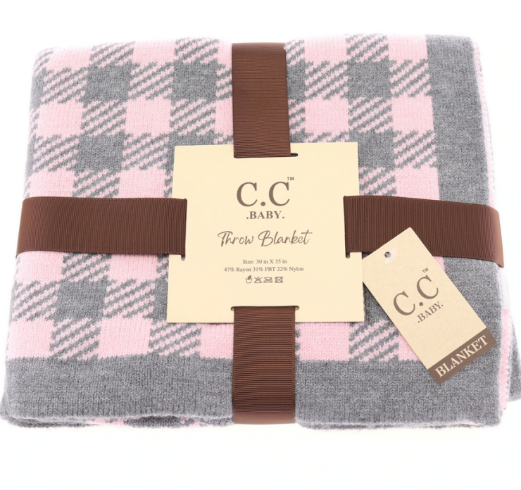 A photo of the Buffalo Check Baby Blanket In Pink & Grey product