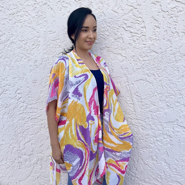 A photo of the Colorful Swirl Kimono product