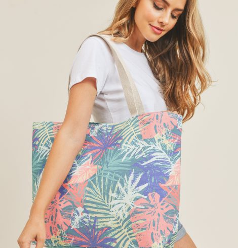 A photo of the Pastel Palm Leaf Tote Bag product