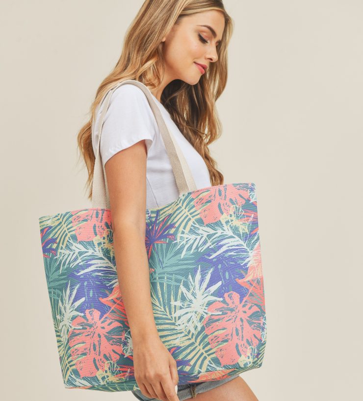 A photo of the Pastel Palm Leaf Tote Bag product