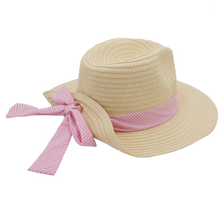 A photo of the Pink Striped Bow Hat In Beige product