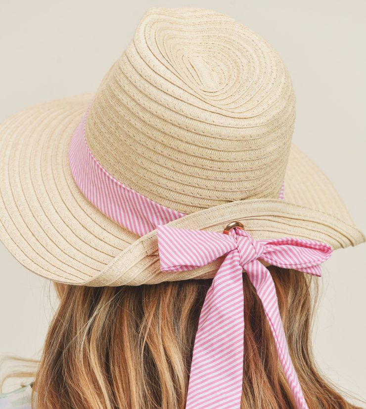 A photo of the Pink Striped Bow Hat In Beige product