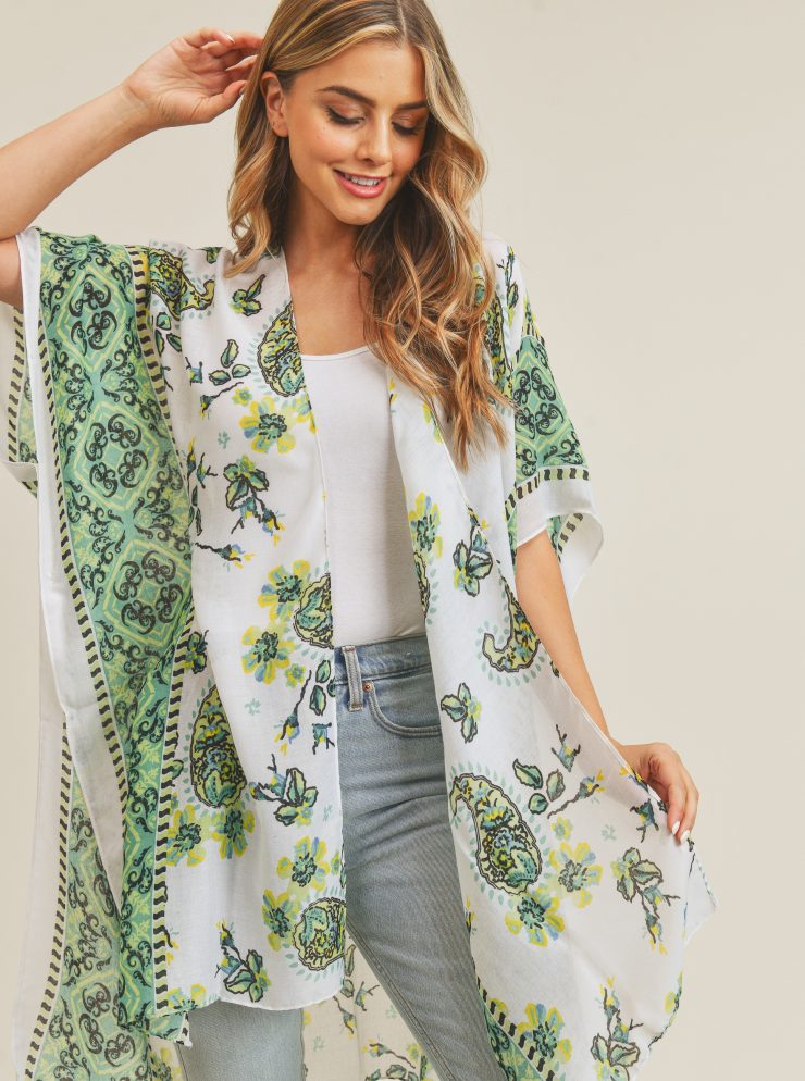 A photo of the Green Paisley Kimono product