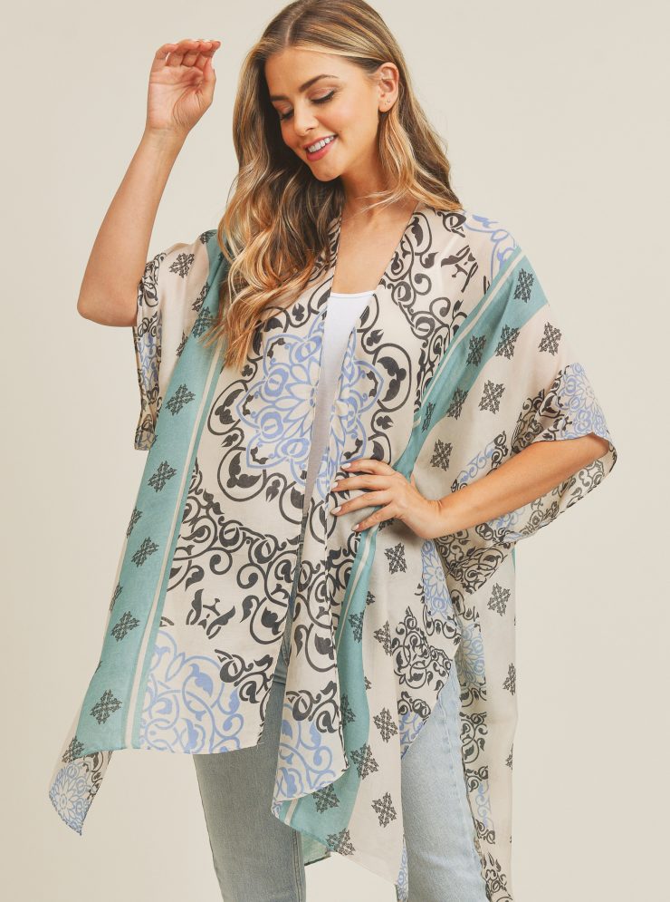 A photo of the Teal Medallion Kimono product