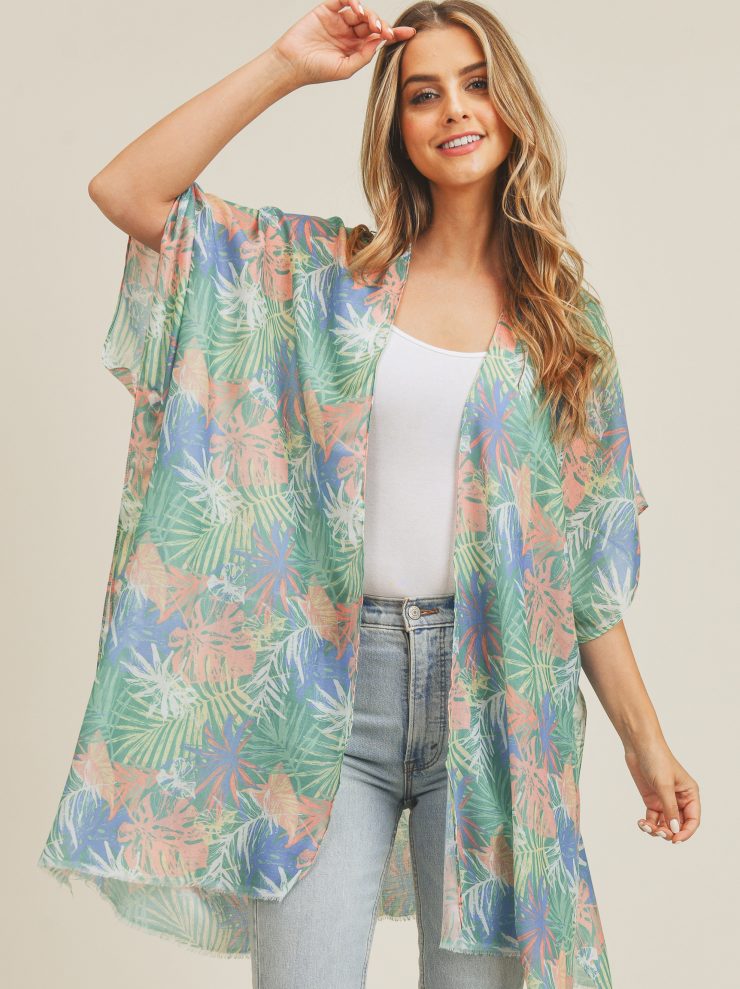 A photo of the Pastel Palm Leaf Kimono product